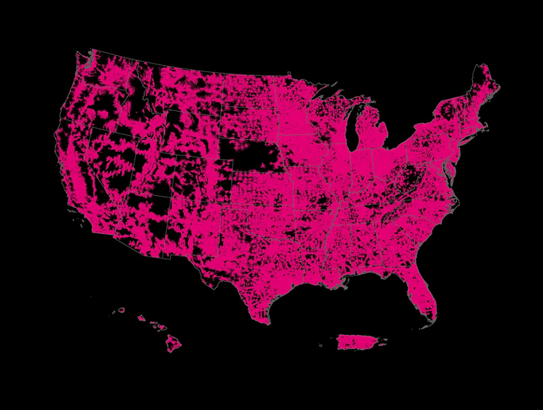 Un mapa con la cobertura de voz en exteriores