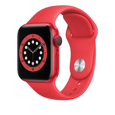 Apple Watch Series 6 40 mm con caja y correa roja.