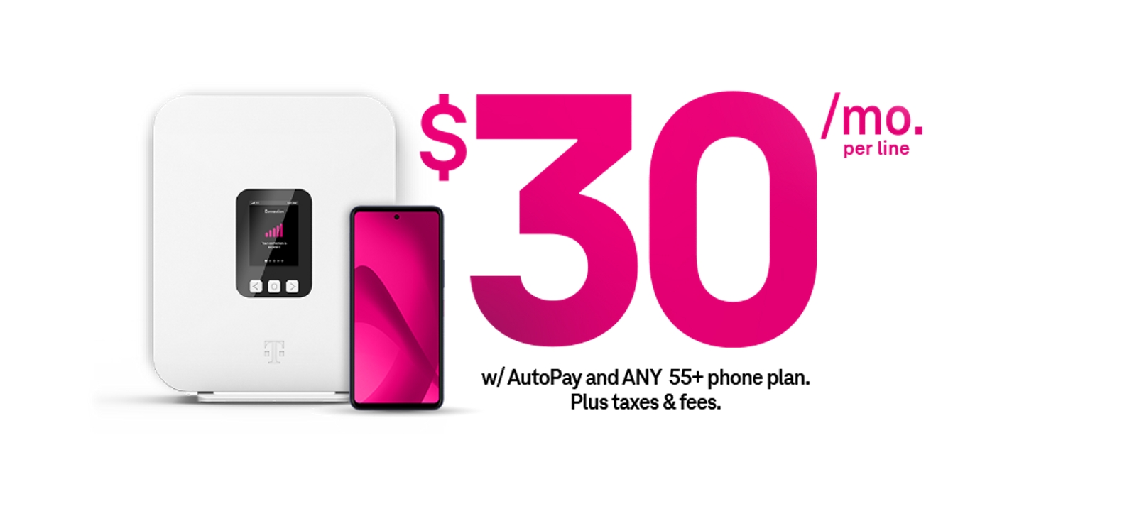 Gateway para Internet residencial junto a un teléfono móvil. $30 al mes por línea con AutoPago y cualquier plan de voz 55 plus.