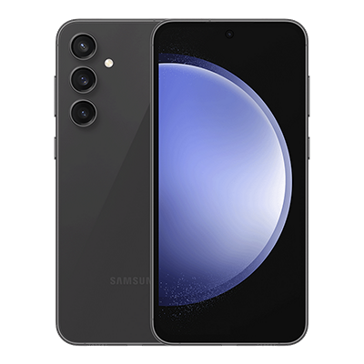 Un smartphone negro flota sobre un fondo blanco.