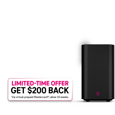 Internet residencial de T-Mobile cuesta solo 40 dólares al mes con AutoPago y cualquier línea de voz premium. Y, por tiempo limitado, obtén un reembolso de 200 dólares a través de una tarjeta virtual de prepago Mastercard, puede demorar 10 semanas.