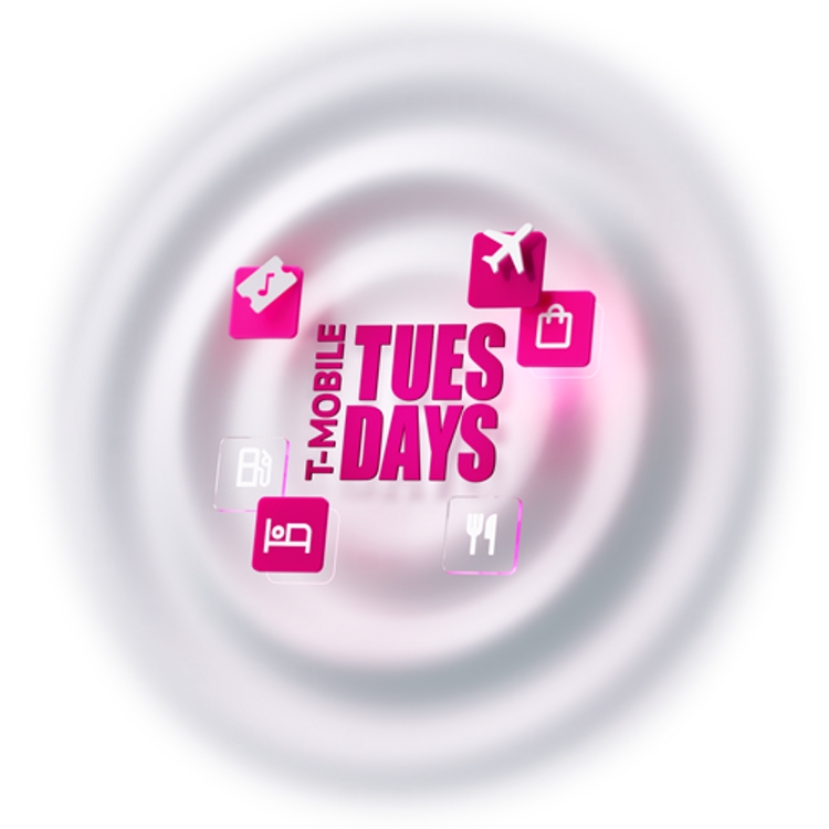 Iconos divertidos en el logo de T-Mobile Tuesdays.
