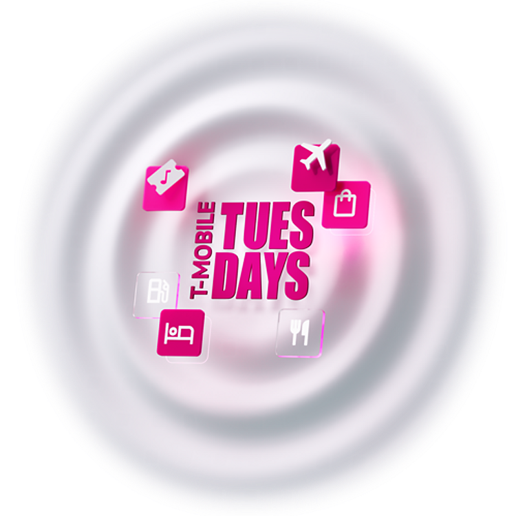 Iconos divertidos en el logo de T-Mobile Tuesdays.