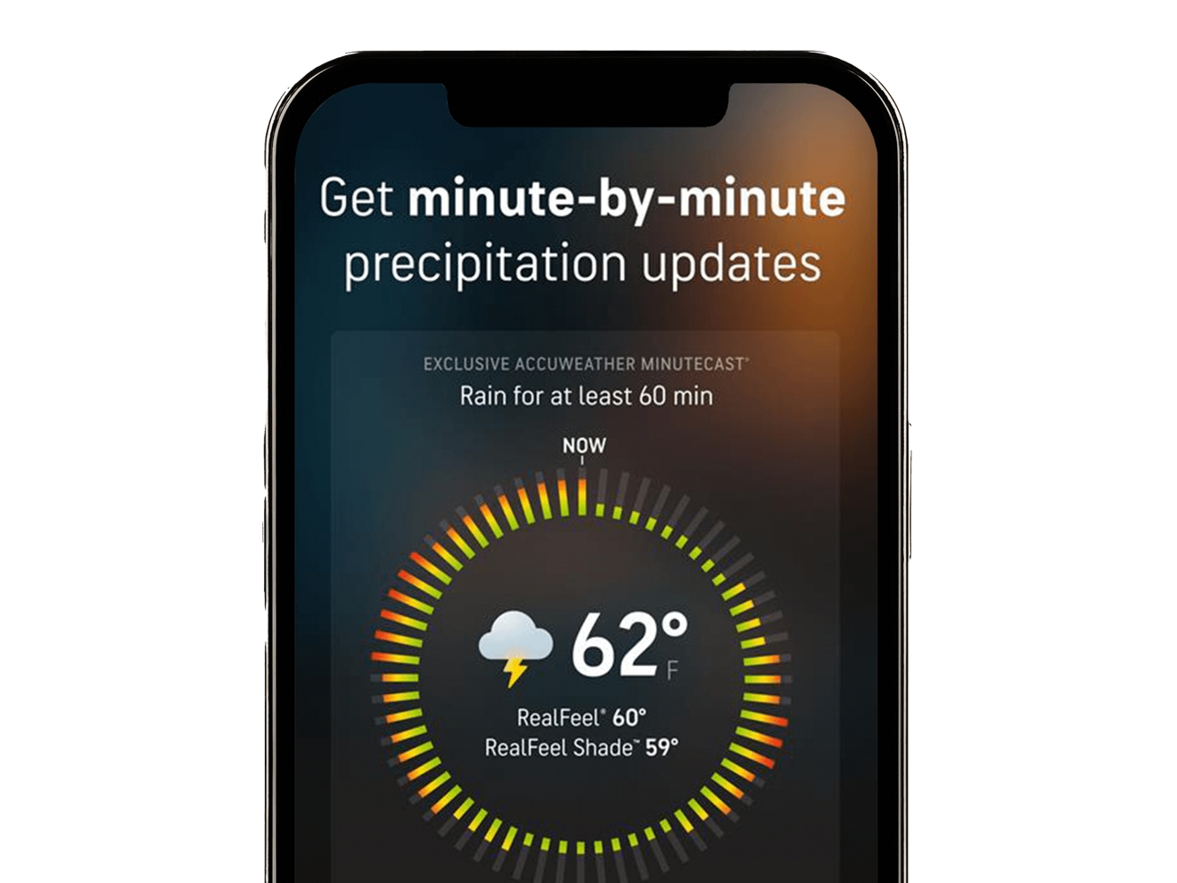 Una pantalla de smartphone que muestra la app AccuWeather en uso.