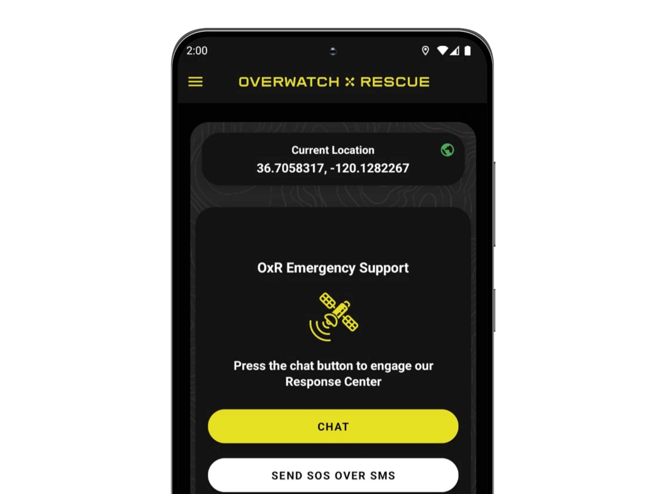 La pantalla de un teléfono que muestra la app Overwatch x Rescue en uso.