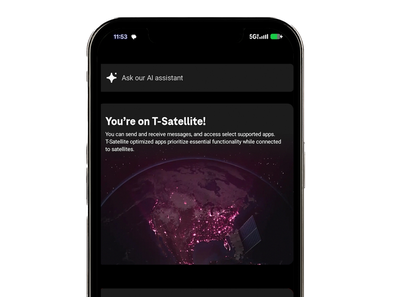 La pantalla de un teléfono que muestra la app T-Life en uso.