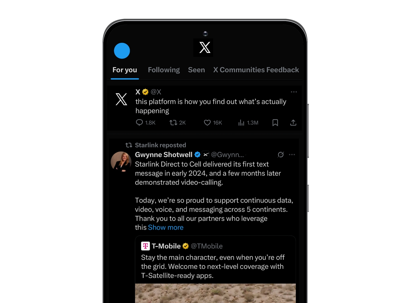 La pantalla de smartphone que muestra la app X en uso.