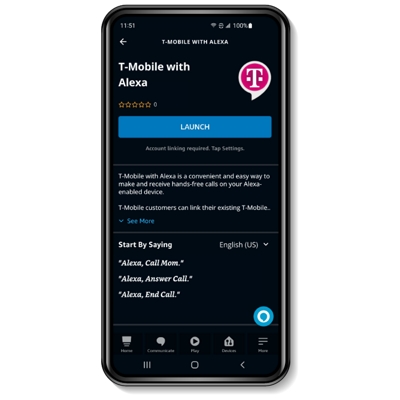 La función de Alexa de T-Mobile en la pantalla de un smartphone.