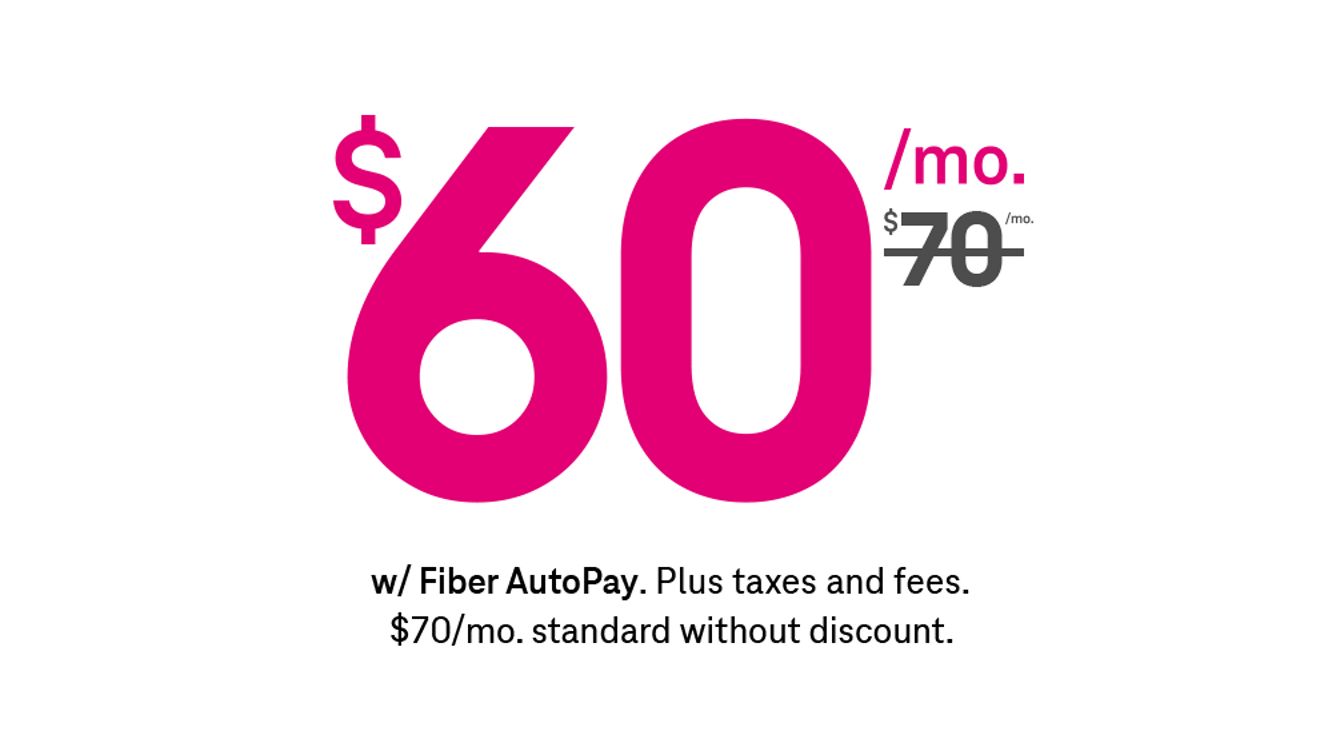 Sesenta dólares al mes con AutoPago de Fiber; más impuestos y cargos. $70/mes sin el descuento.