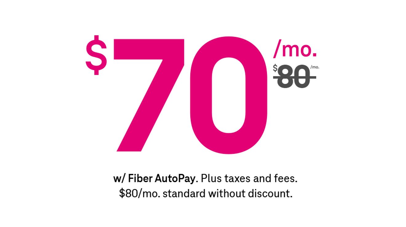 Setenta dólares al mes con AutoPago de Fiber; más impuestos y cargos. $80/mes sin el descuento.