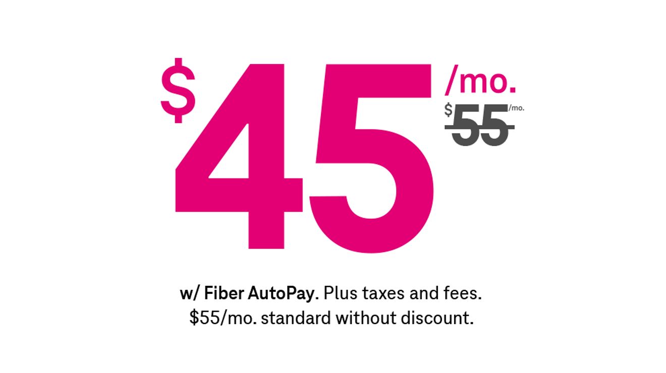 Cuarenta y cinco dólares al mes en Fiber con AutoPago. Más impuestos y cargos.