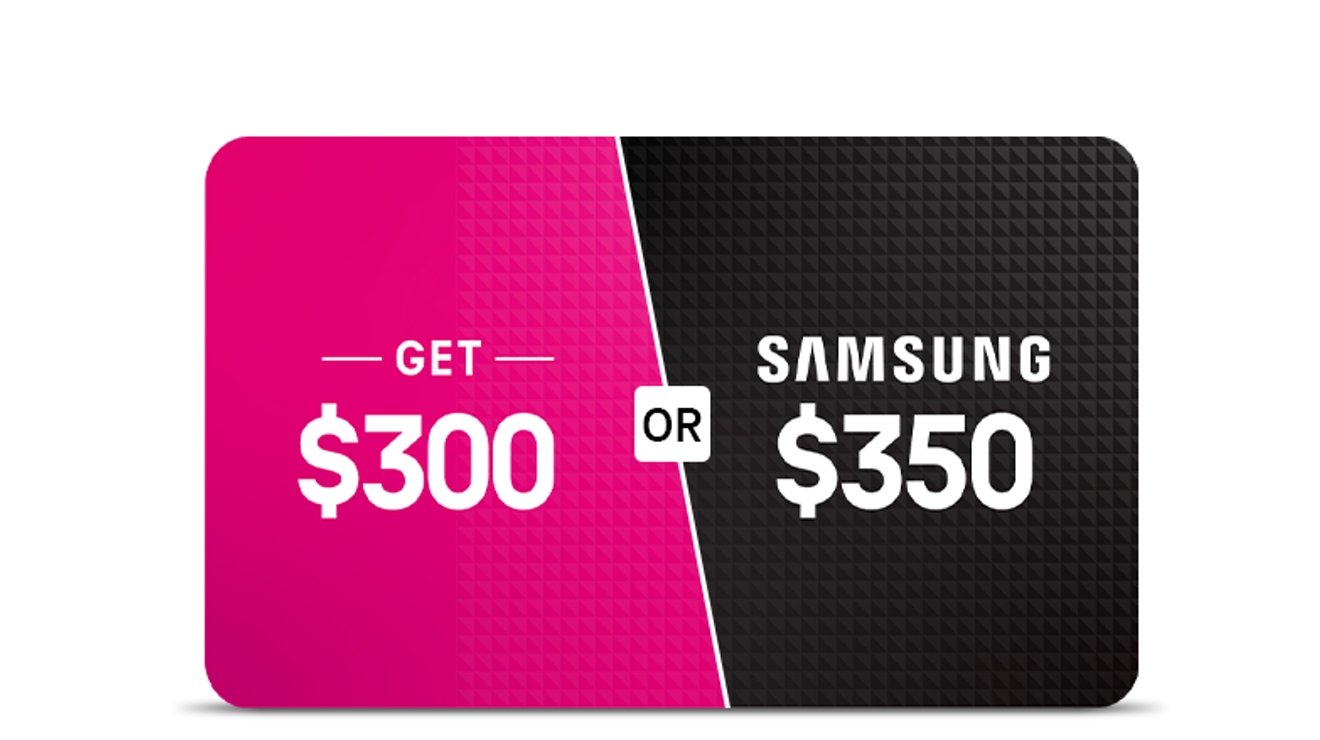 Tarjeta de regalo magenta y negra, obtén hasta $300 o $350 de Samsung