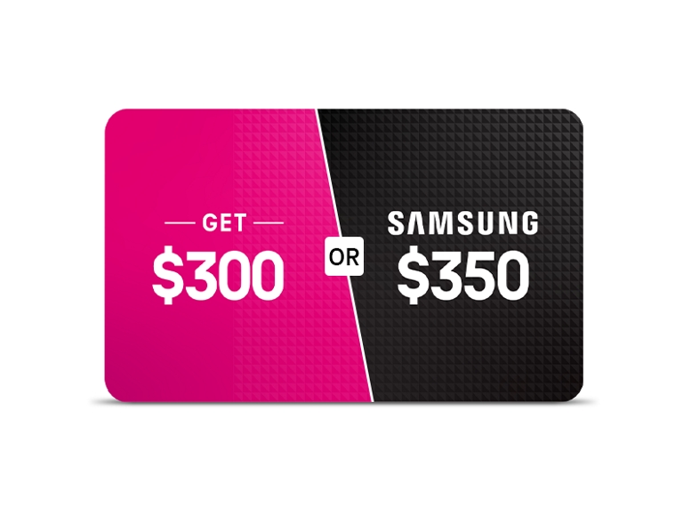 Tarjeta de regalo magenta y negra, obtén hasta $300 o $350 de Samsung
