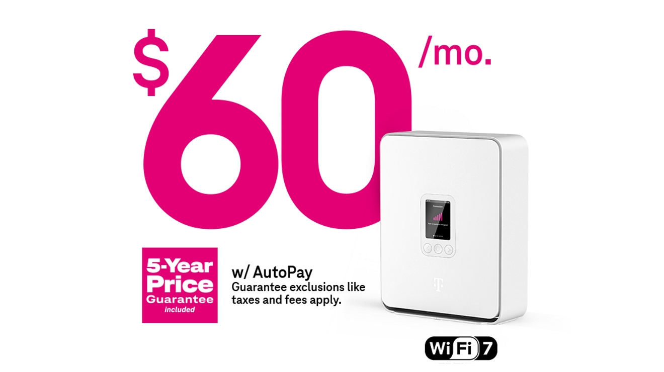 60 dólares al mes con AutoPago. Más impuestos y cargos. Precio garantizado por 5 años incluido. Gateway Wifi 7.