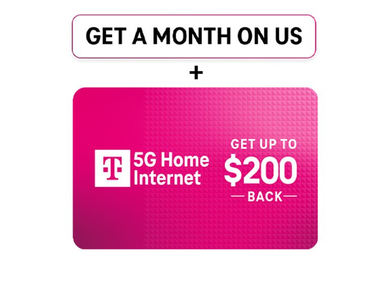 Promoción para Internet 5G residencial de T-Mobile: obtén un mes por cuenta nuestra y hasta $200 de reembolso.
