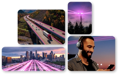 Mujer usando RV, hombre con casco en un depósito, hombre con casco y un dron, mujer e hijo tomando una foto