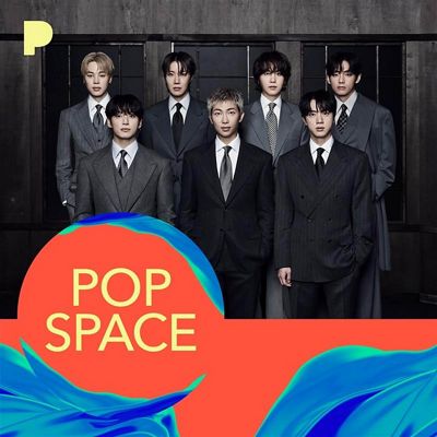 Imagen promocional de Pandora Premium con arte de grupo pop con el gráfico "Pop Space".