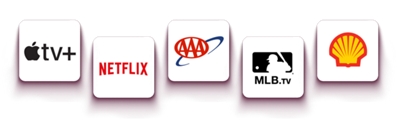​​​Logotipos de Apple TV+, Netflix, AAA, MLB.TV y Shell​​