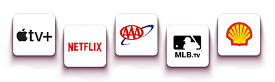 ​​​Logotipos de Apple TV+, Netflix, AAA, MLB.TV y Shell​​