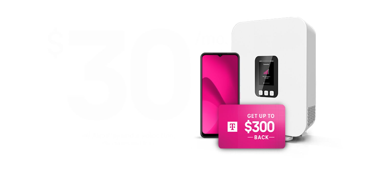 30 dólares al mes por línea con AutoPago y cualquier línea de voz. Obtén hasta $300 de reembolso. Más impuestos y cargos.