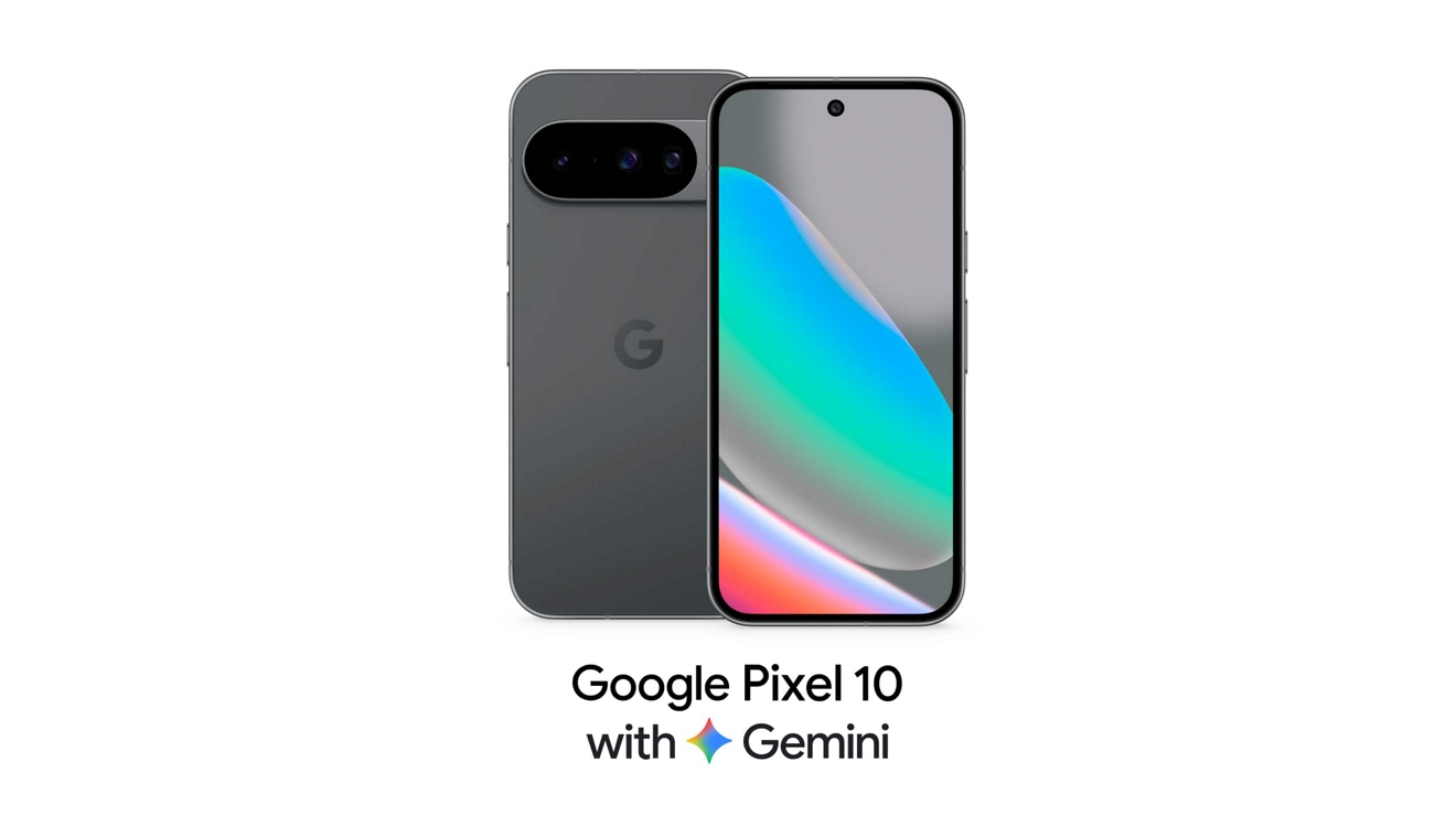Vista frontal y posterior de dos dispositivos Google Pixel 10 con Gemini.