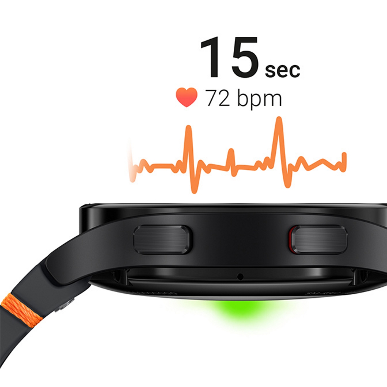 Vista lateral del reloj Samsung con las funciones de frecuencia cardíaca