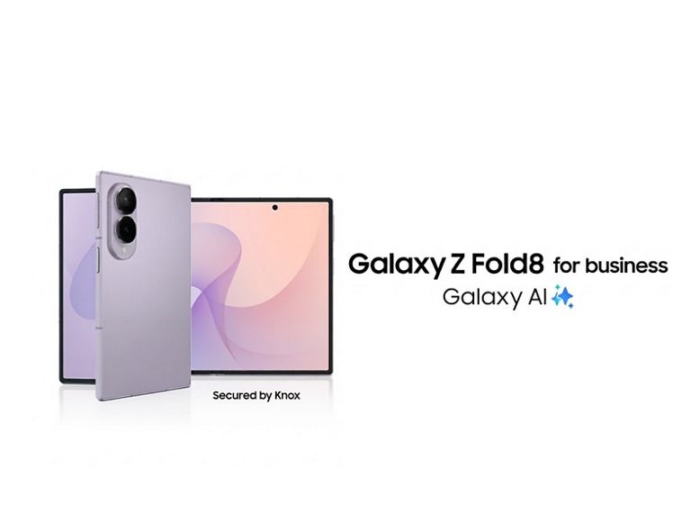 Dos dispositivos Galaxy Z Fold8 con Galaxy AI, protegidos por Knox, uno plegado, uno abierto con una pantalla grande.