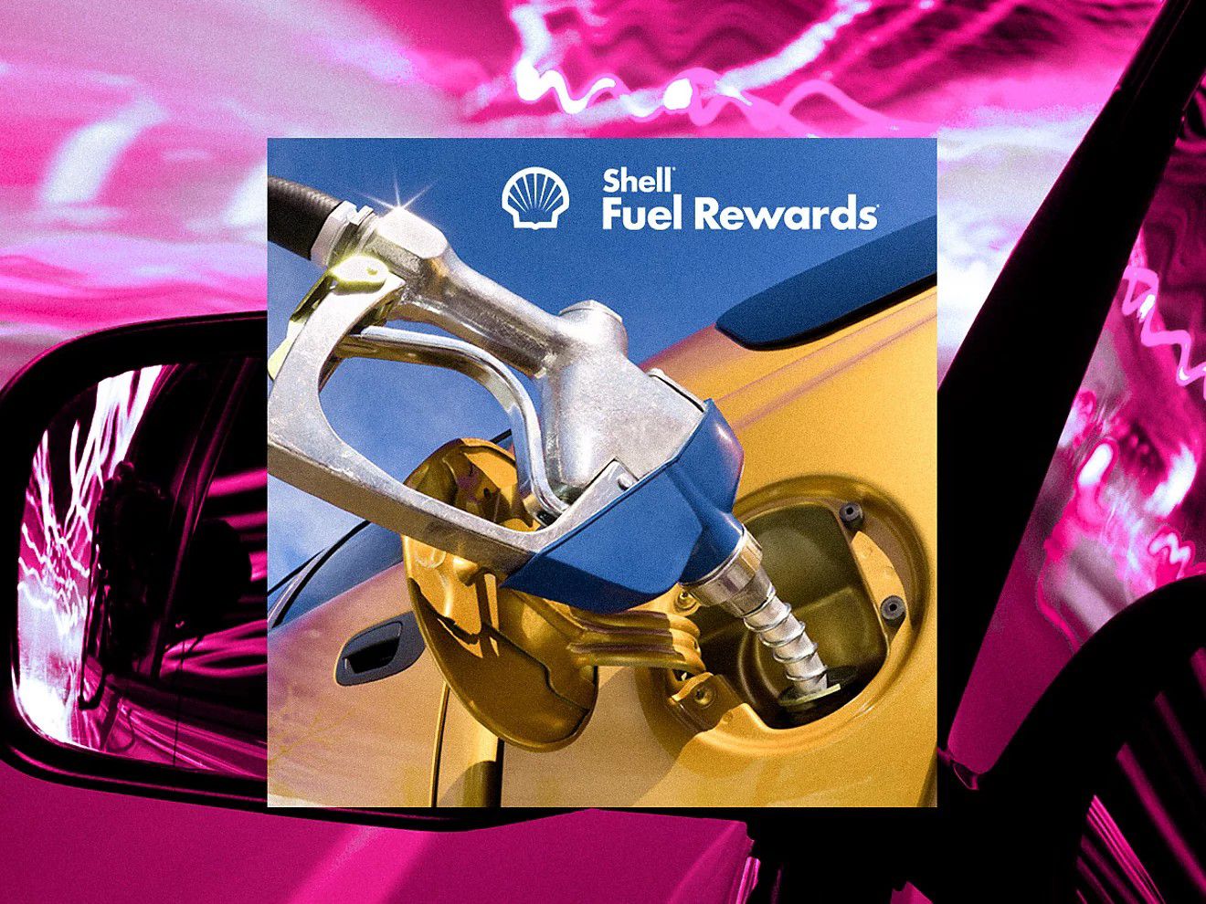 Shell Fuel Rewards Boquilla de combustible cargando un auto
