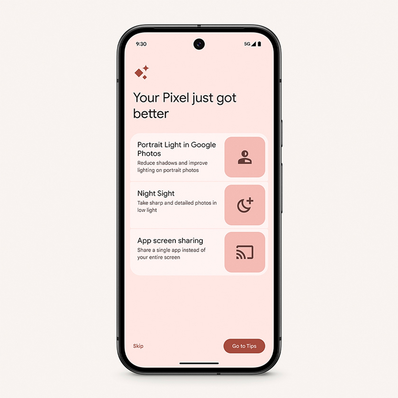 Pantalla de Google Pixel 9 mostrando actualizaciones