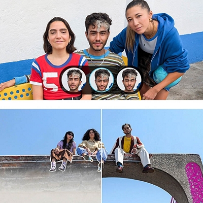 Personas en una foto con 3 caras para elegir, personas perfiladas en una foto