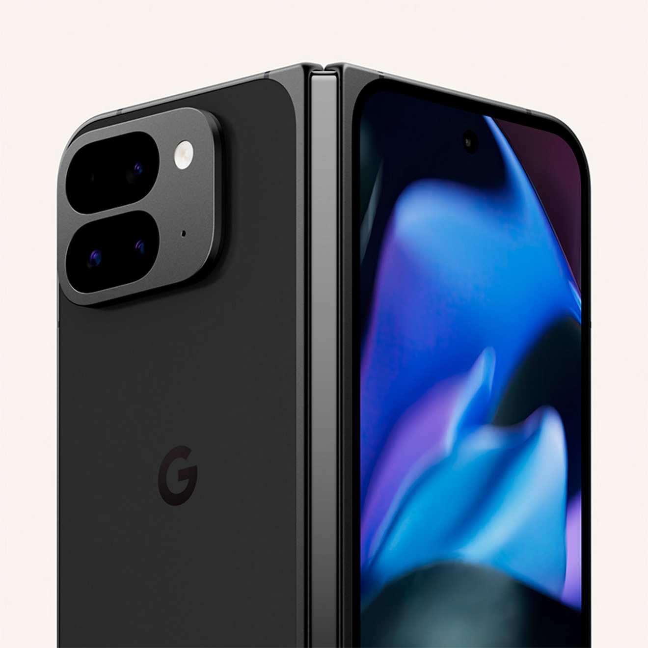 Google Pixel 9 Pro Fold negro a medio cerrar