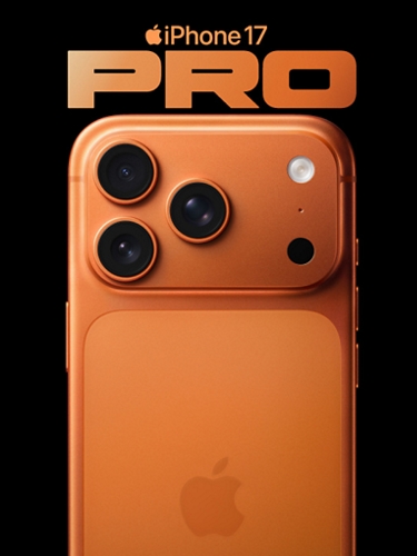 Primer plano del iPhone 17 Pro Max en color naranja mostrando la cámara del smartphone.