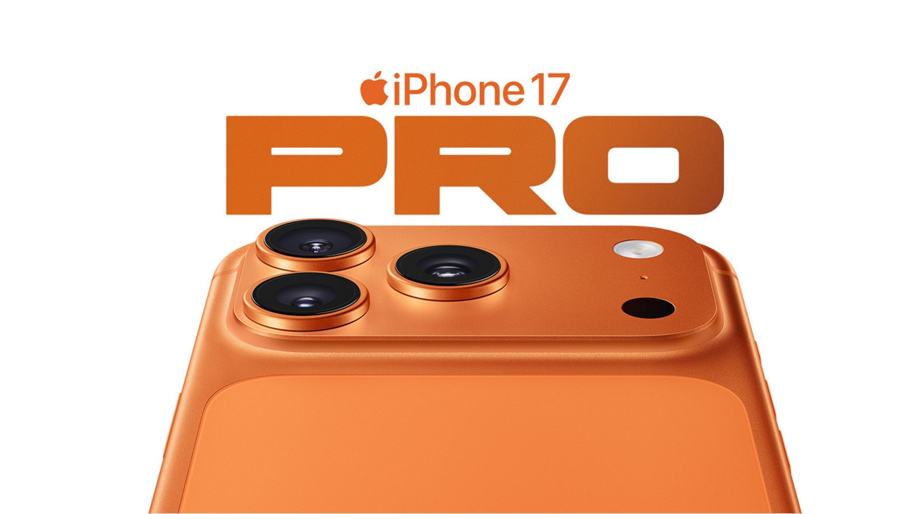 La parte trasera de un iPhone 17 Pro naranja cósmico con las palabras "iPhone 17 Pro".