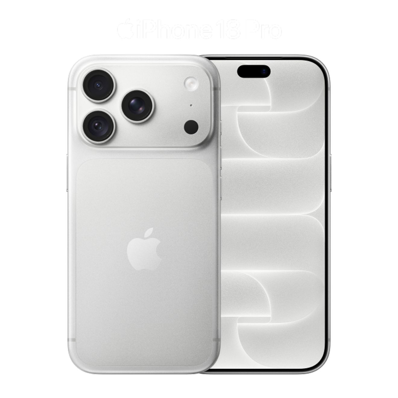 Primer plano del iPhone 18 Pro en plateado donde se muestra la parte frontal y posterior del smartphone.