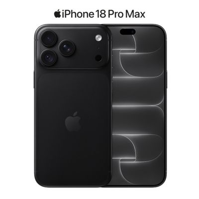 Vista frontal y posterior de iPhone 18 Pro Max negro con el logotipo de Apple iPhone 18 Pro Max.