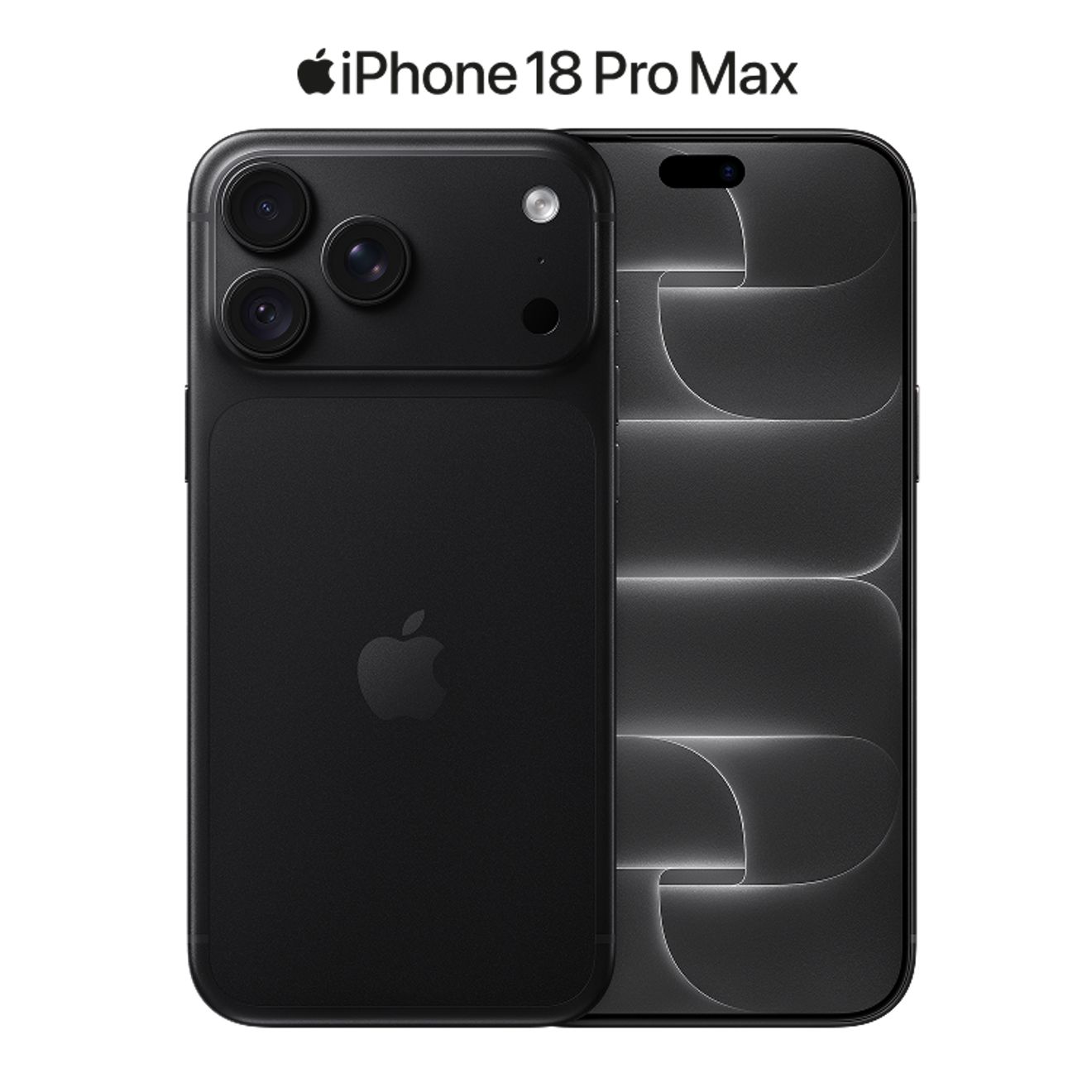 iPhone 18 Pro Max en negro, vista trasera y delantera, una al lado de la otra.