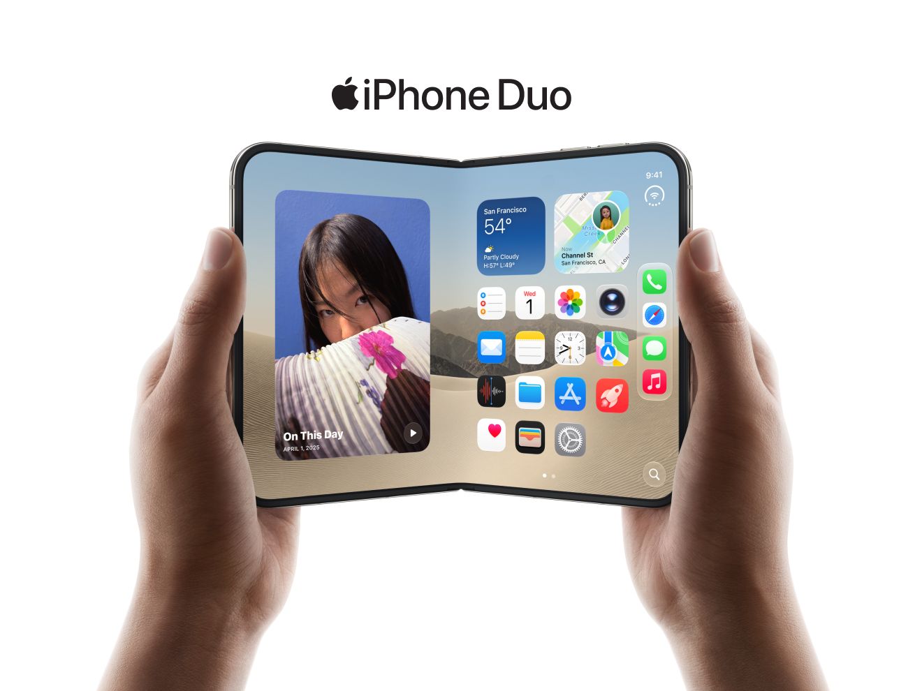 Dos manos sosteniendo el iPhone Duo.