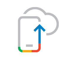 Ilustración multicolor de un teléfono con flecha apuntando a nube de Google One.