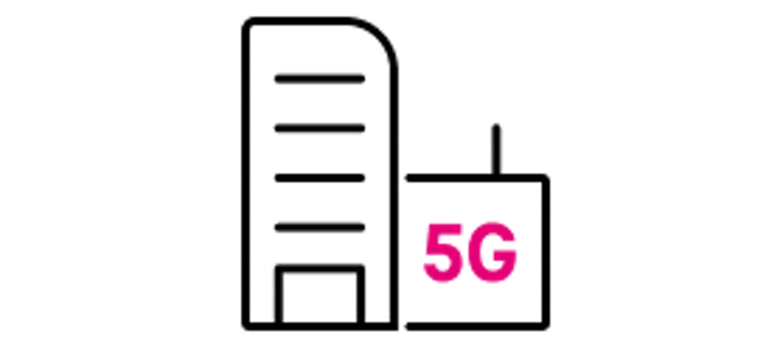 Ícono de dos edificios, uno con 5G escrito encima.