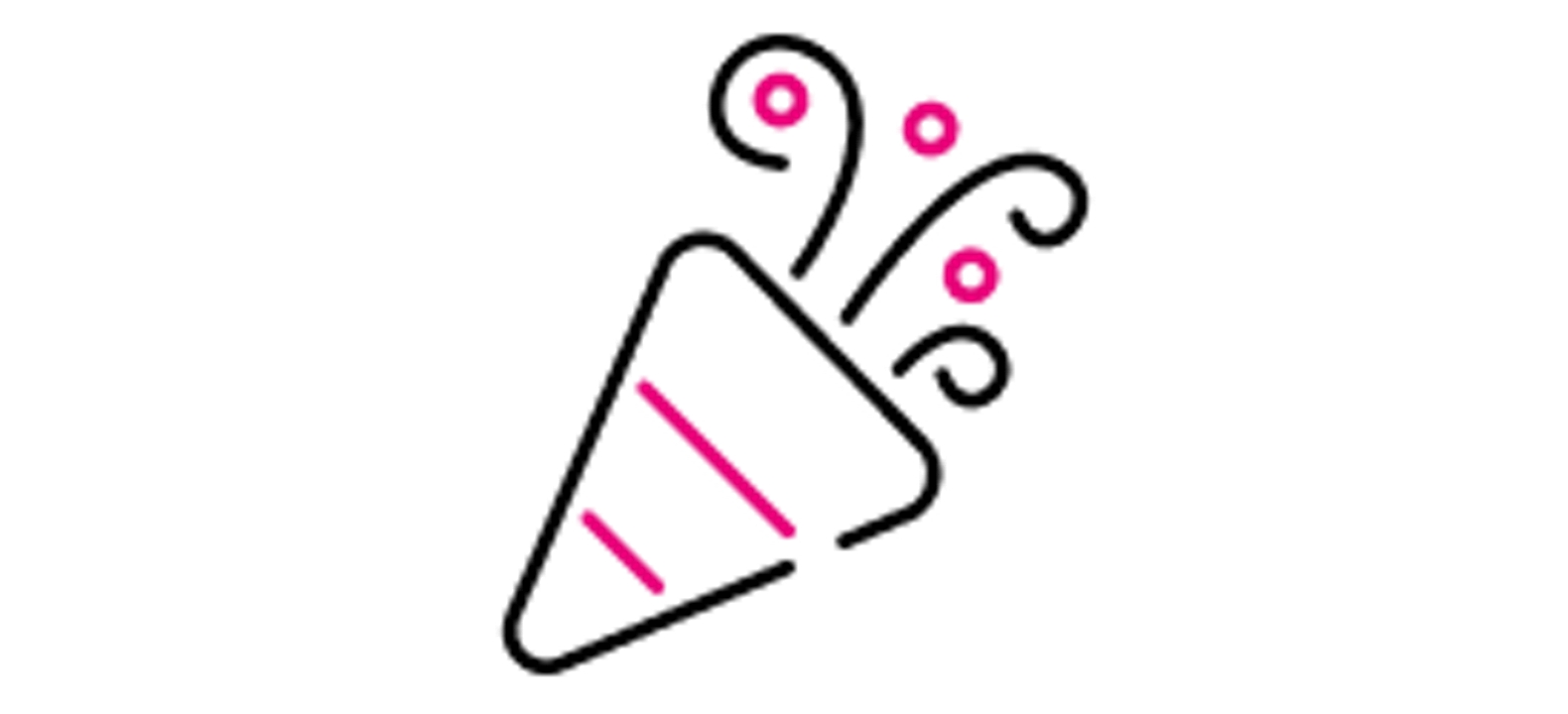 Ícono de una trompeta de fiesta soplando confeti.