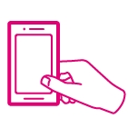 Contorno magenta de una mano sosteniendo un smartphone