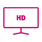 Ícono de un monitor de computadora con las palabras HD en la pantalla