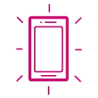 Contorno magenta de un smartphone, con líneas cortas que irradian a su alrededor