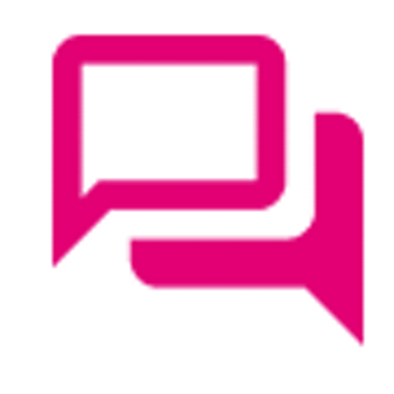 Dos cuadros de mensajes de texto magenta ilustrados uno encima del otro.