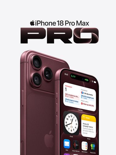 Primer plano de un iPhone 18 Pro Max de color burdeos en el que se muestra la cámara en la parte trasera del smartphone.