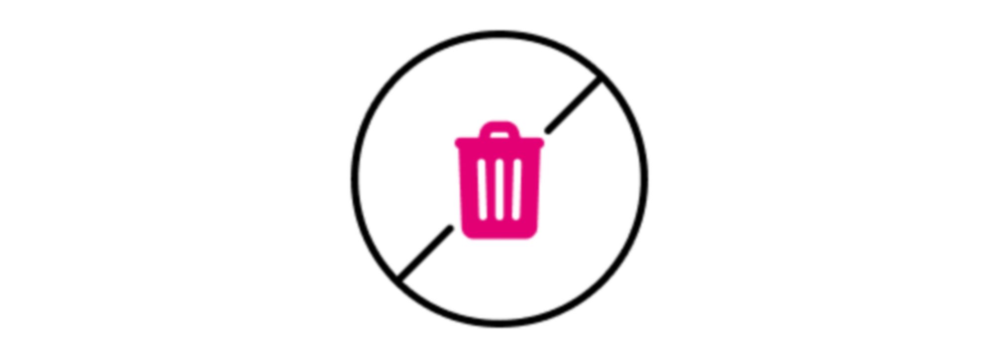 Ícono de un círculo con una barra diagonal sobre un cubo de basura que representa un signo de "No arrojar residuos".