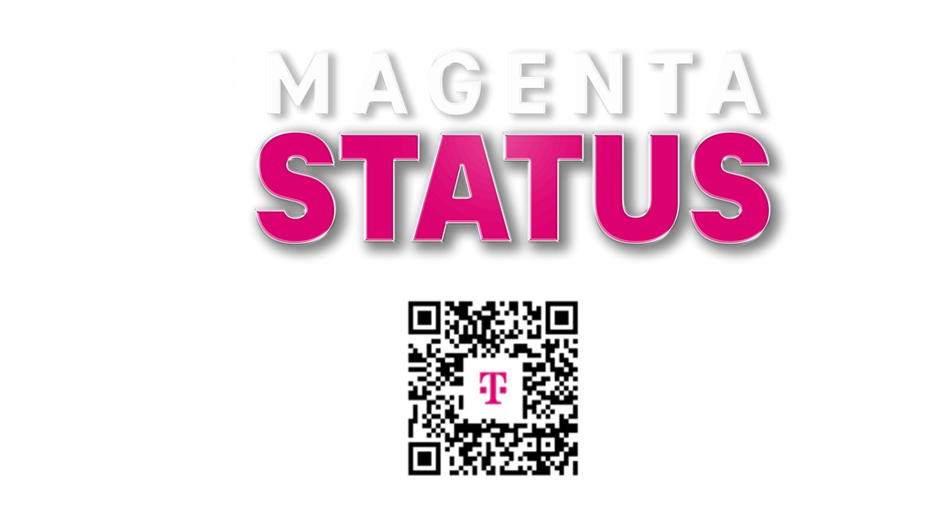 Magenta Status de T-Mobile y código QR para descargar la app T-Life.