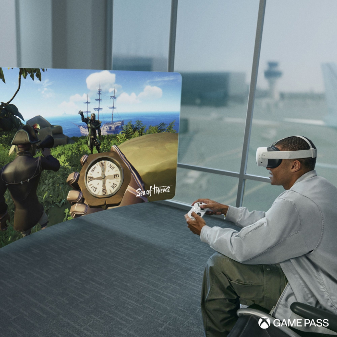 Persona usando el Meta Quest 3S para jugar juegos con XBox Game Pass