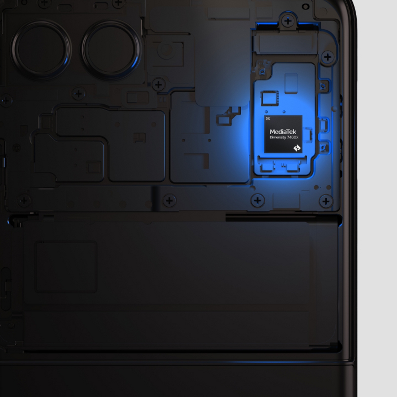 Primer plano del procesador avanzado dentro de un motorola razr negro.