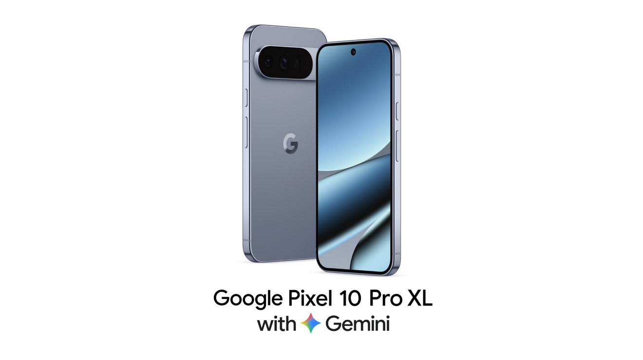 Dos dispositivos Google Pixel 10 Pro XL con Gemini, vista frontal y trasera.